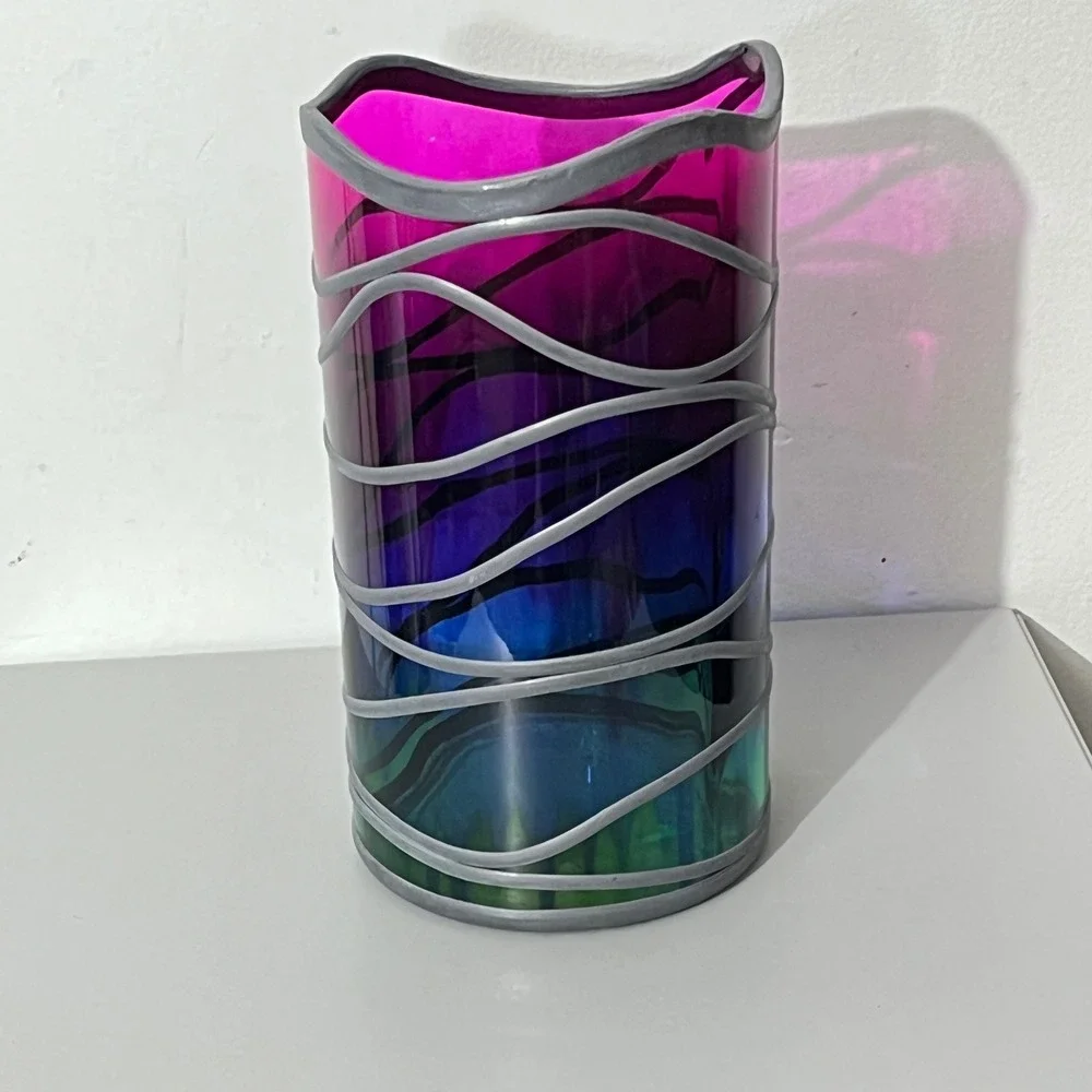 Vintage Art Glass Vase  Multicolor Hand Painted Ombre Upcycled Scotland 10